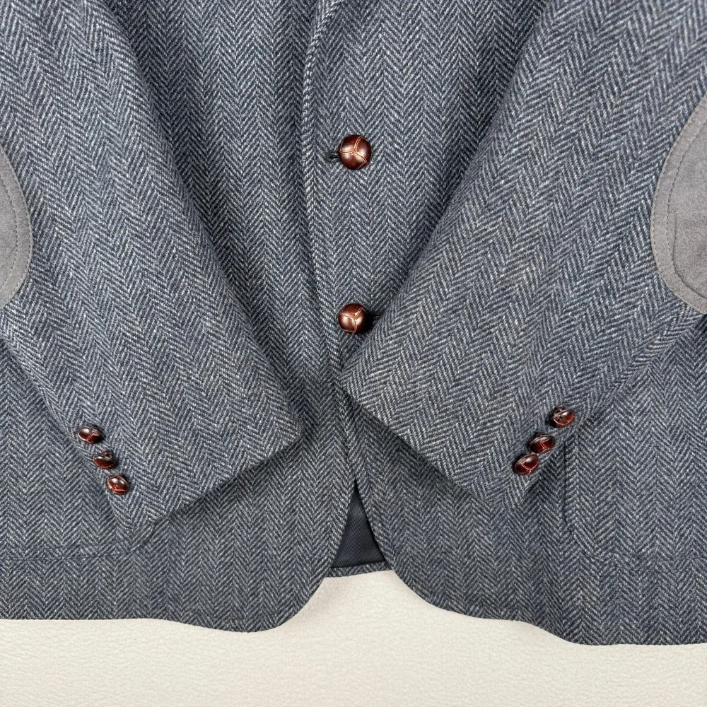 Pendleton Sport Coat Mens 44 Gray Herringbone Virgin Wool Elbow Patch Blazer